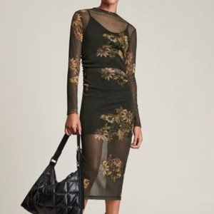 AllSaints Avifauna Francesco Sheer Body-Con Dress, size 6